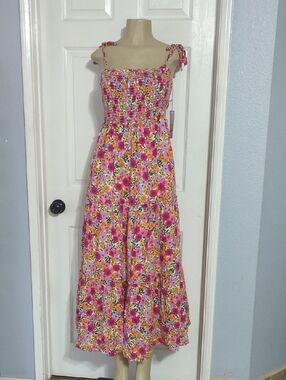 Women's.Draper James Pink and Yellow Floral Smocked Maxi Dress